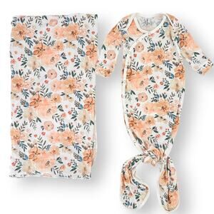 Copper Pearl Autumn Floral Print Knit Swaddle Blanket Knotted Gown Lot Newborn